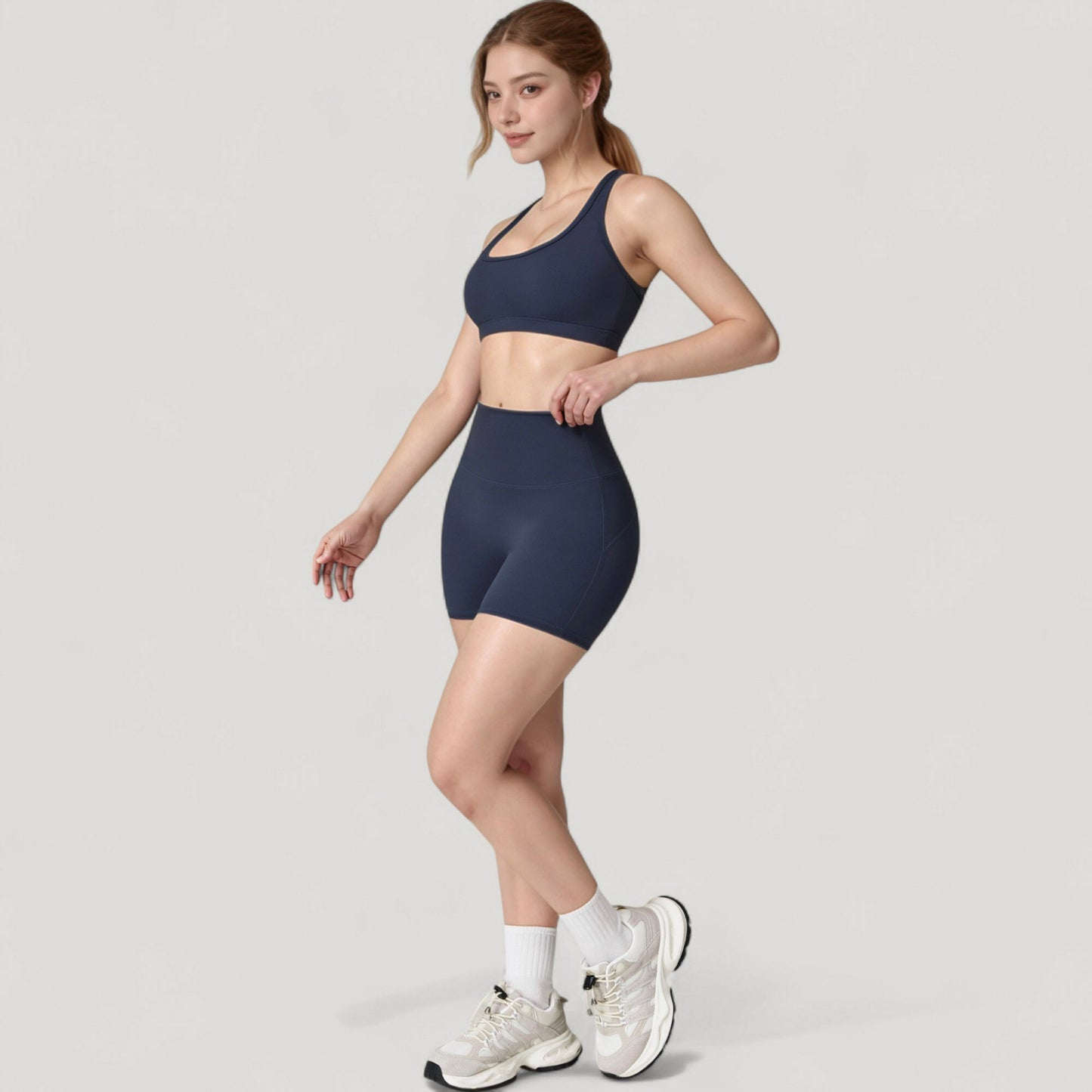 High Neck Sports Bra with Minimalist T-Back Strap Design and Smooth Stretch Compression Fit