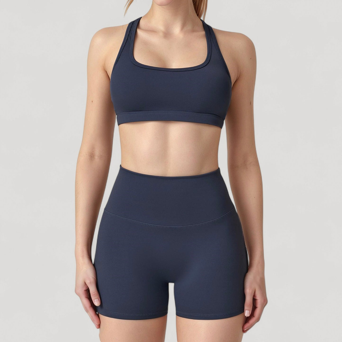 High Neck Sports Bra with Minimalist T-Back Strap Design and Smooth Stretch Compression Fit