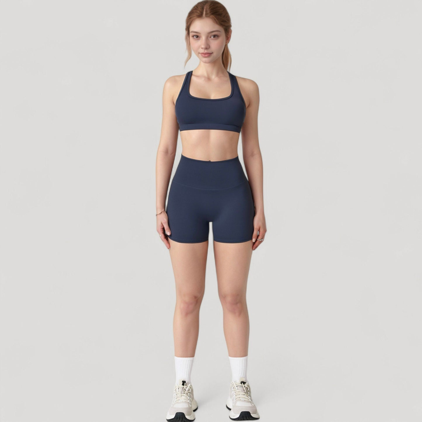 High Neck Sports Bra with Minimalist T-Back Strap Design and Smooth Stretch Compression Fit