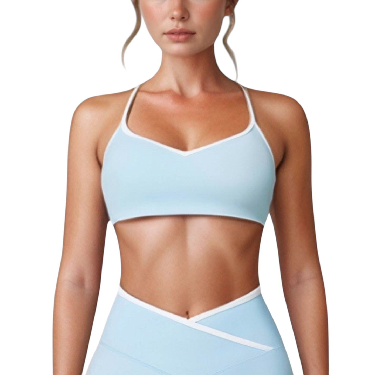 V-Neck Sports Bra with Contrast Trim and Thin Adjustable Straps