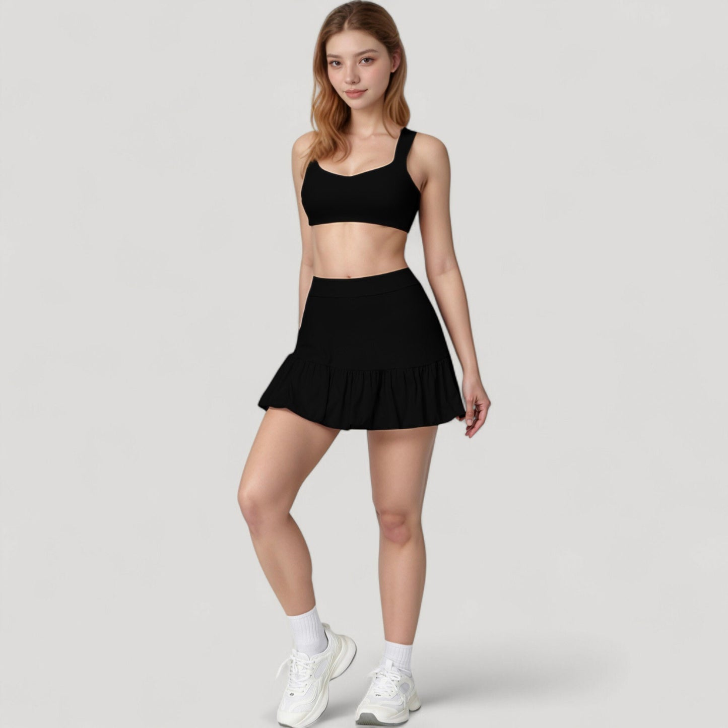 High Neck Sports Bra with Cutout Back Detail and Wide Underband for Medium Support