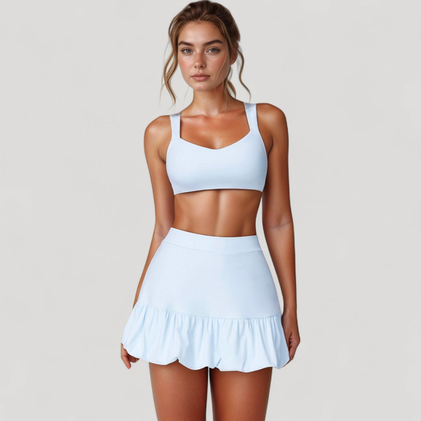 High Neck Sports Bra with Cutout Back Detail and Wide Underband for Medium Support