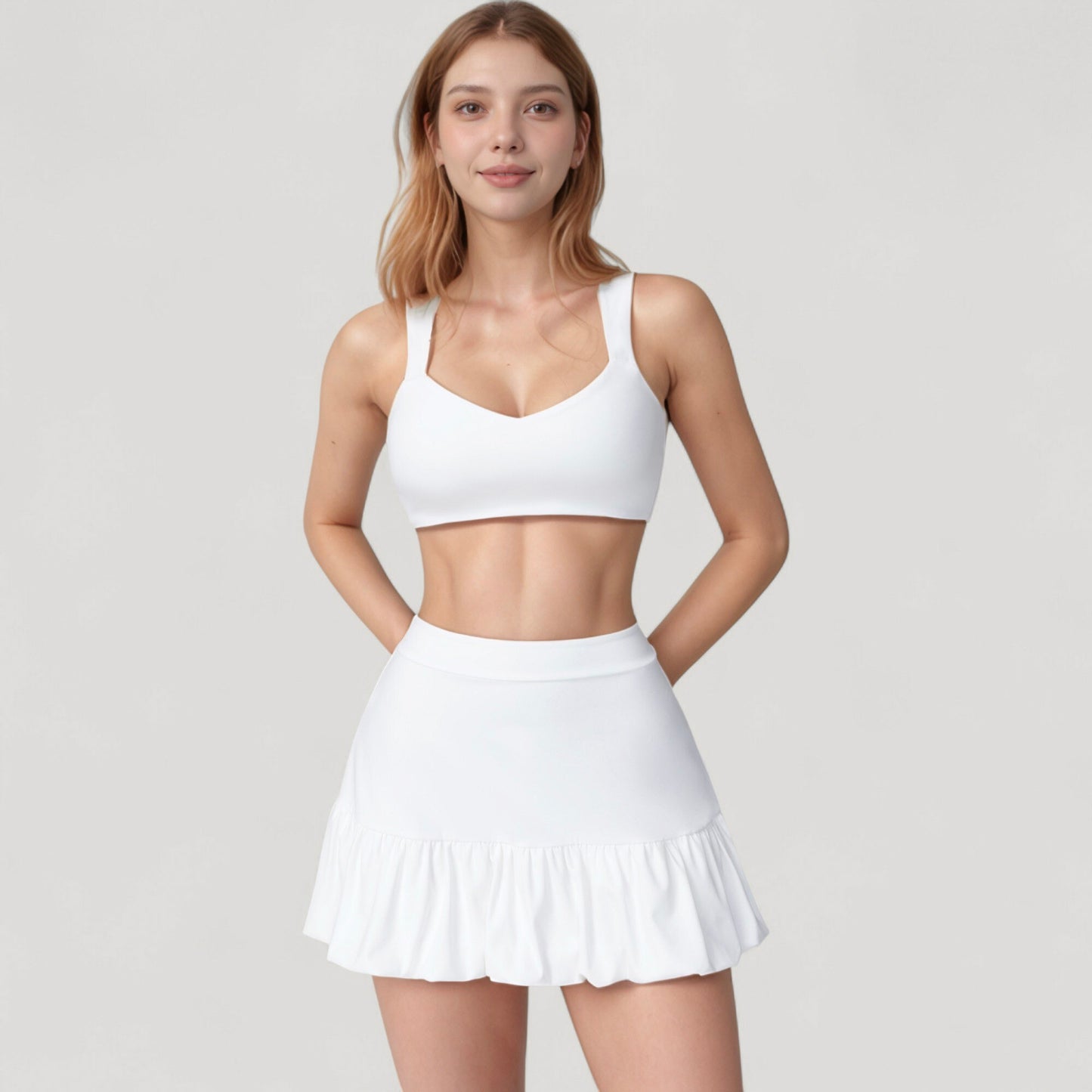 High Neck Sports Bra with Cutout Back Detail and Wide Underband for Medium Support
