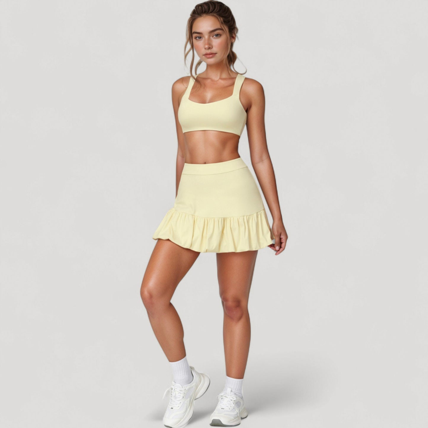 High Neck Sports Bra with Cutout Back Detail and Wide Underband for Medium Support