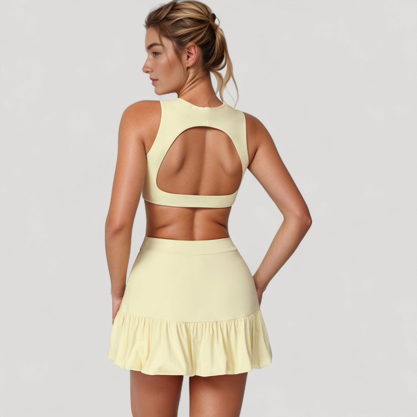 High Neck Sports Bra with Cutout Back Detail and Wide Underband for Medium Support