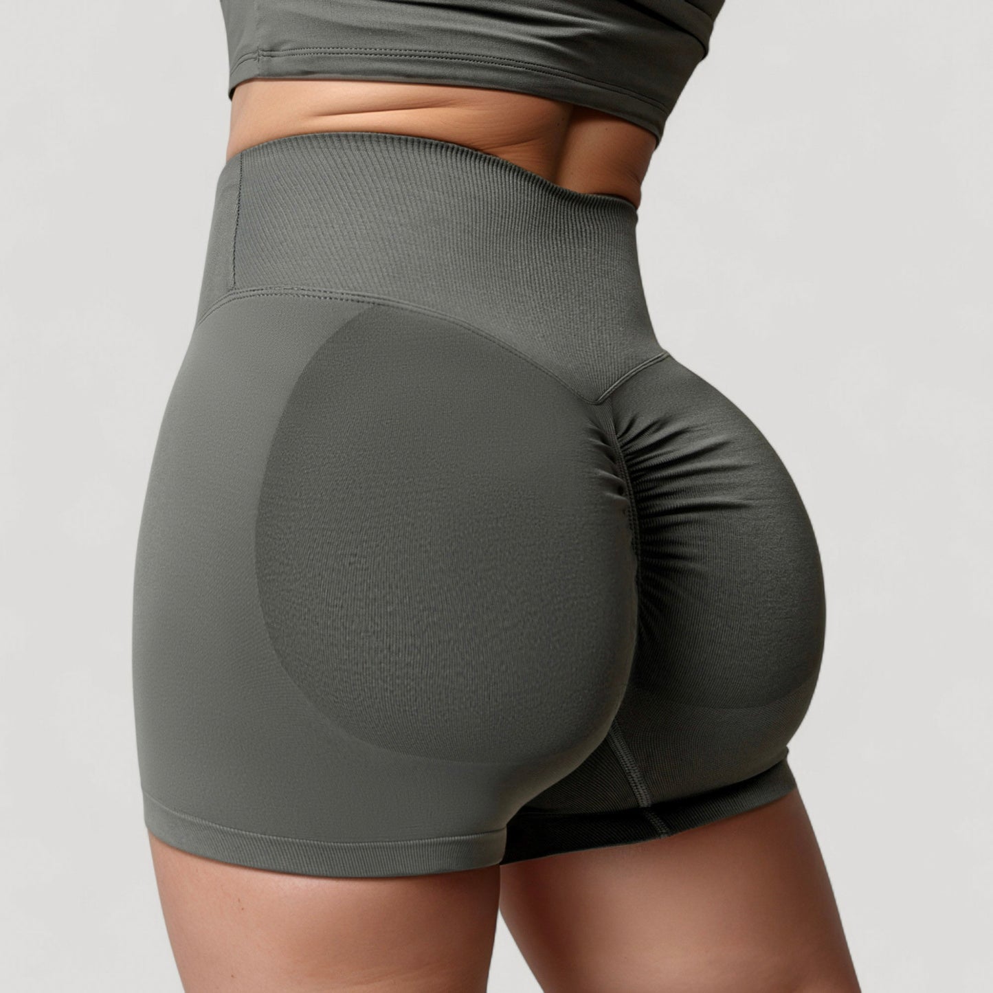 High Waist Seamless Ribbed Biker Shorts with Crossover Waistband and Compression Fit