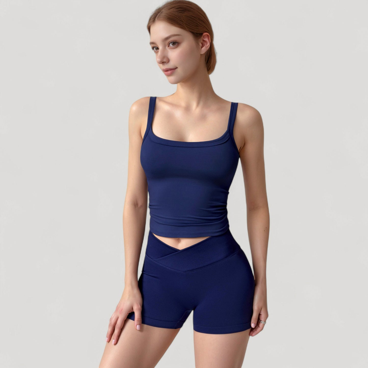 High Waist Seamless Ribbed Biker Shorts with Crossover Waistband and Compression Fit