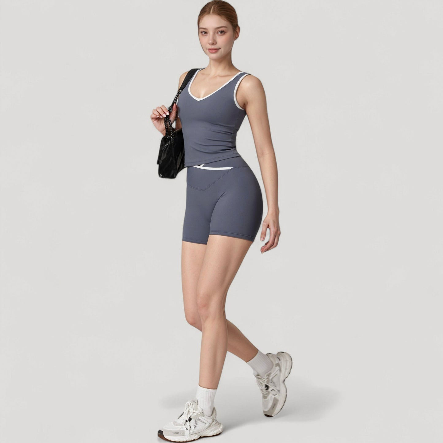 High Waist Crossover Athletic Shorts with Stretch Fabric and Flattering V Front Waistband