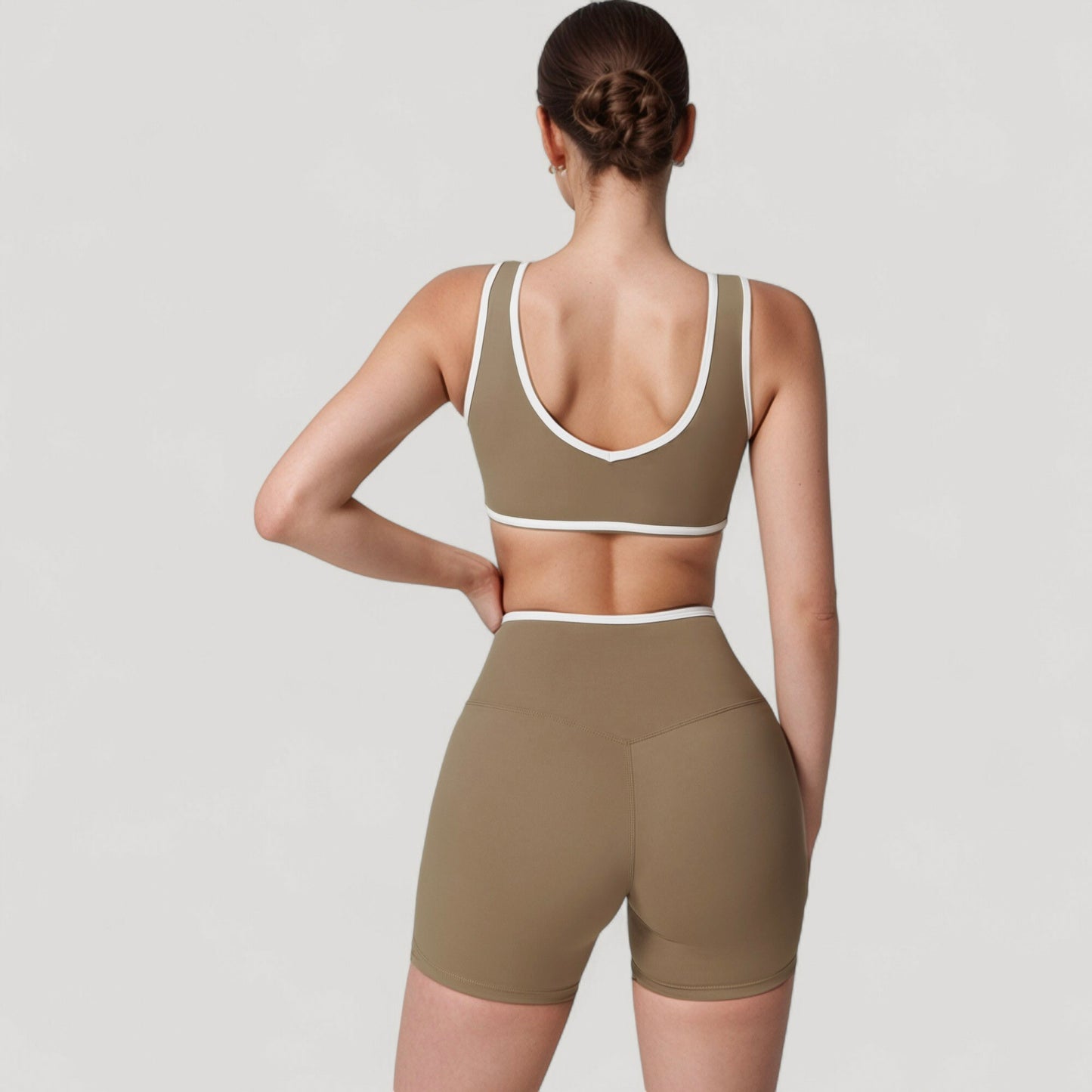 High Waist Crossover Athletic Shorts with Stretch Fabric and Flattering V Front Waistband