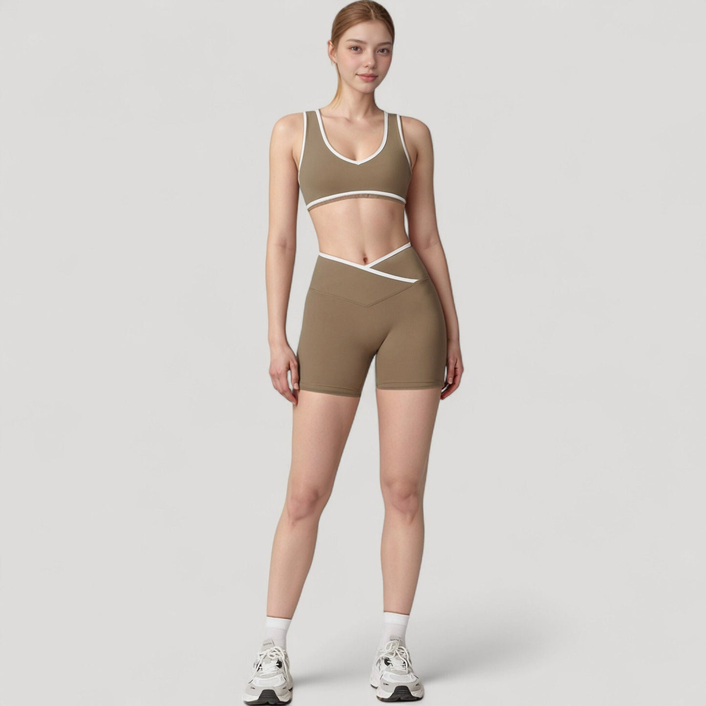 High Waist Crossover Athletic Shorts with Stretch Fabric and Flattering V Front Waistband