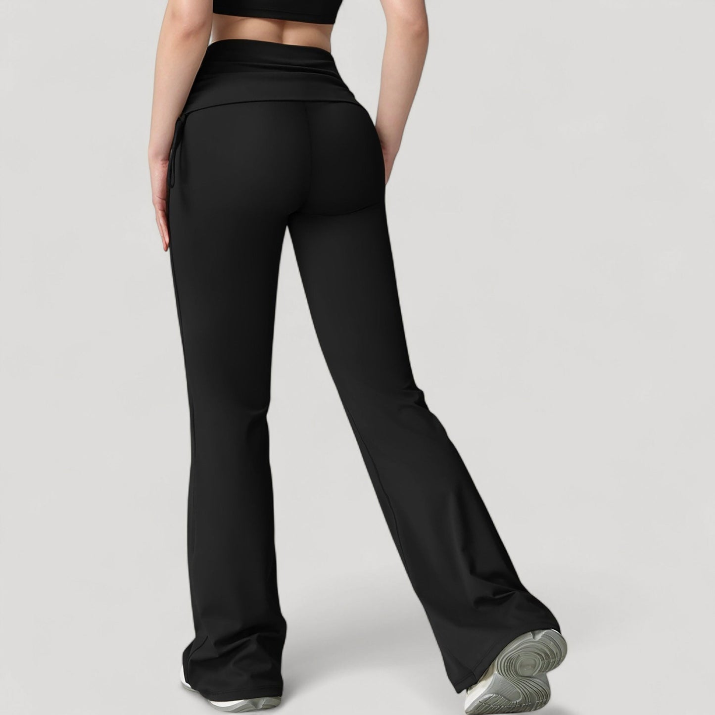 Drawstring Ruched Waist Flared Leg Pants Stretch Fabric Active Yoga Lounge Bottoms