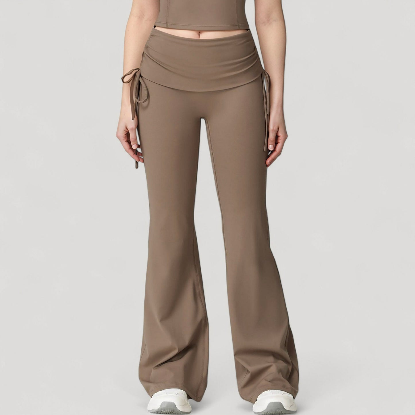 Drawstring Ruched Waist Flared Leg Pants Stretch Fabric Active Yoga Lounge Bottoms