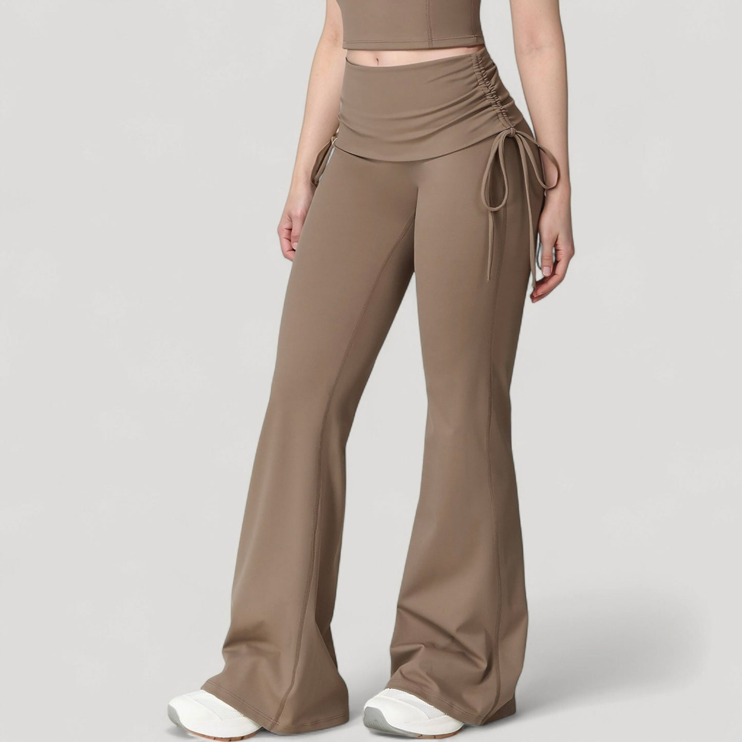Drawstring Ruched Waist Flared Leg Pants Stretch Fabric Active Yoga Lounge Bottoms