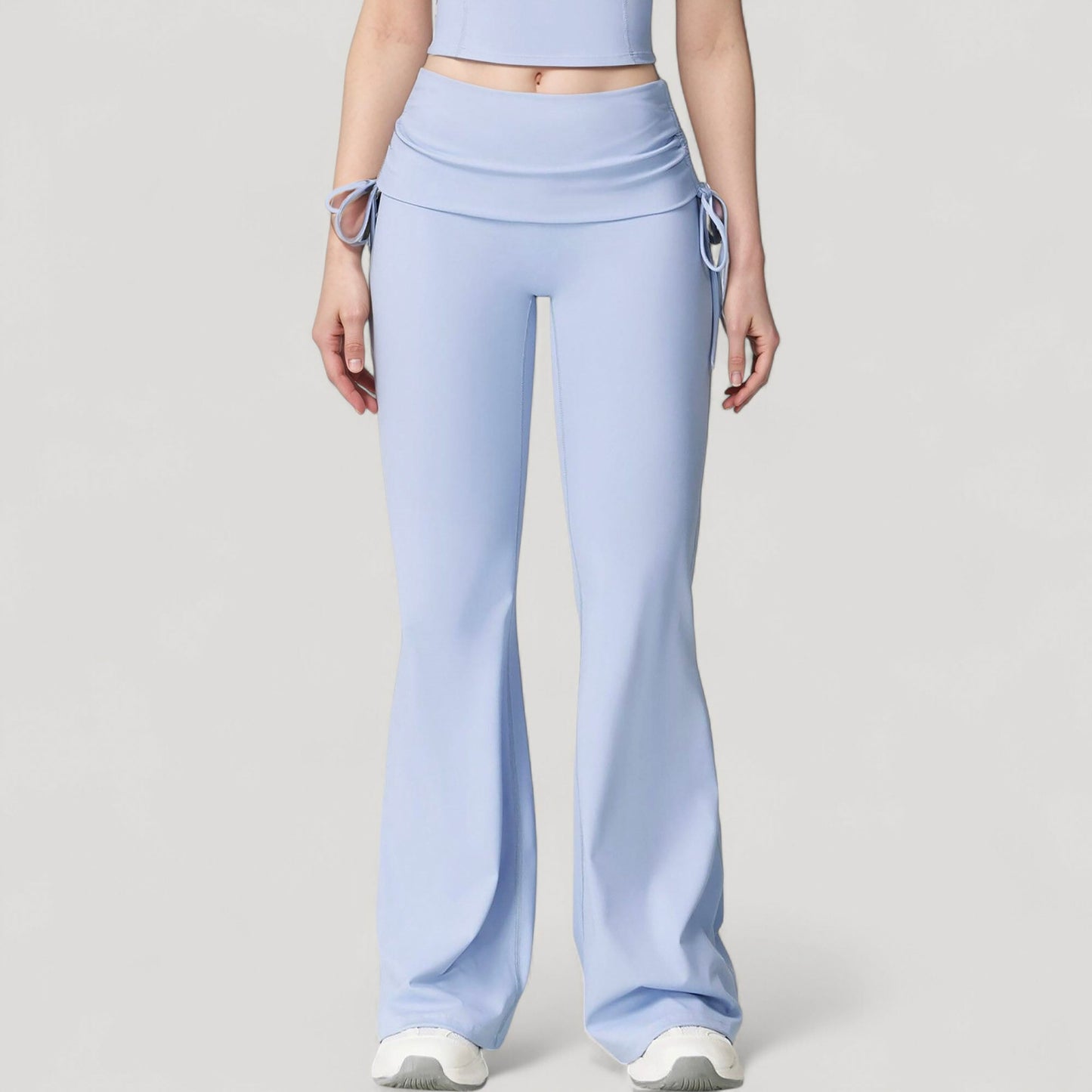 Drawstring Ruched Waist Flared Leg Pants Stretch Fabric Active Yoga Lounge Bottoms