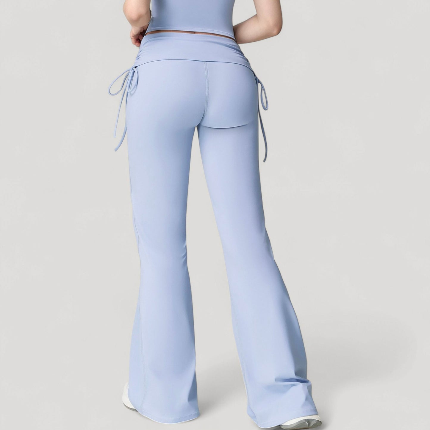 Drawstring Ruched Waist Flared Leg Pants Stretch Fabric Active Yoga Lounge Bottoms