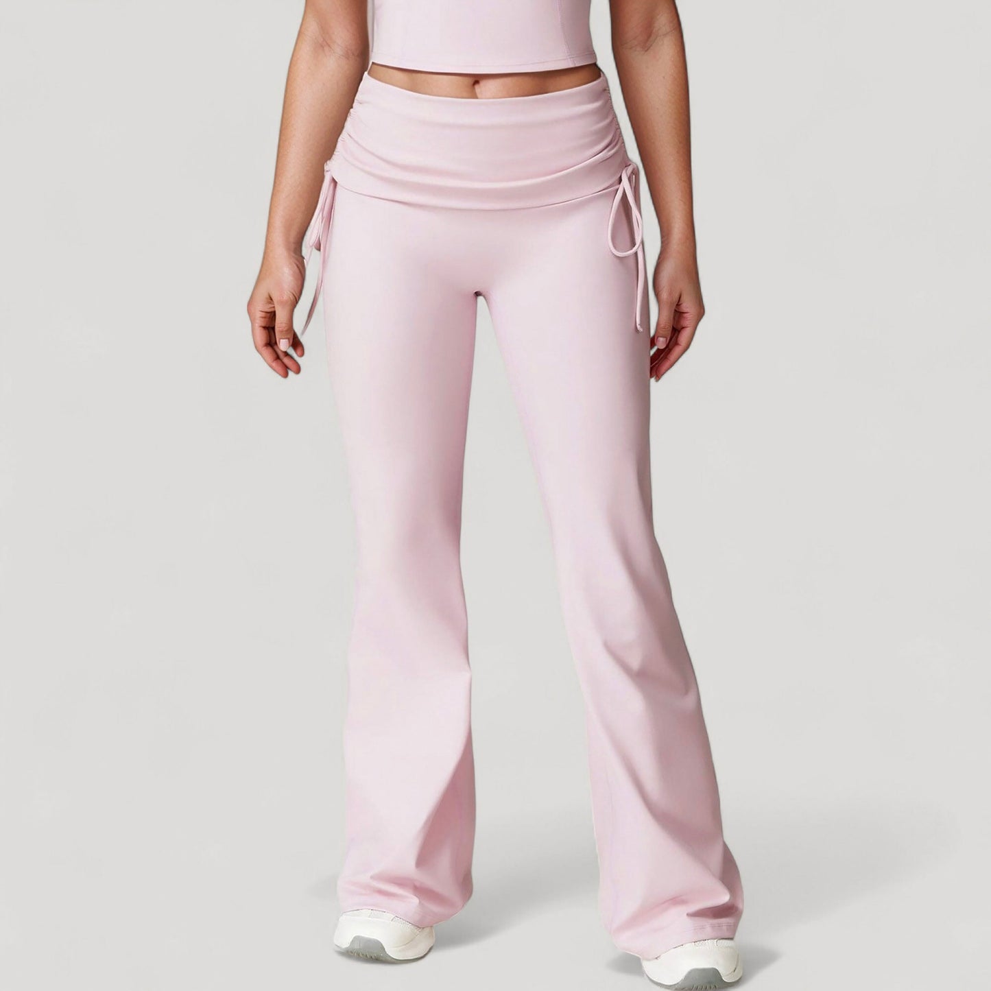 Drawstring Ruched Waist Flared Leg Pants Stretch Fabric Active Yoga Lounge Bottoms