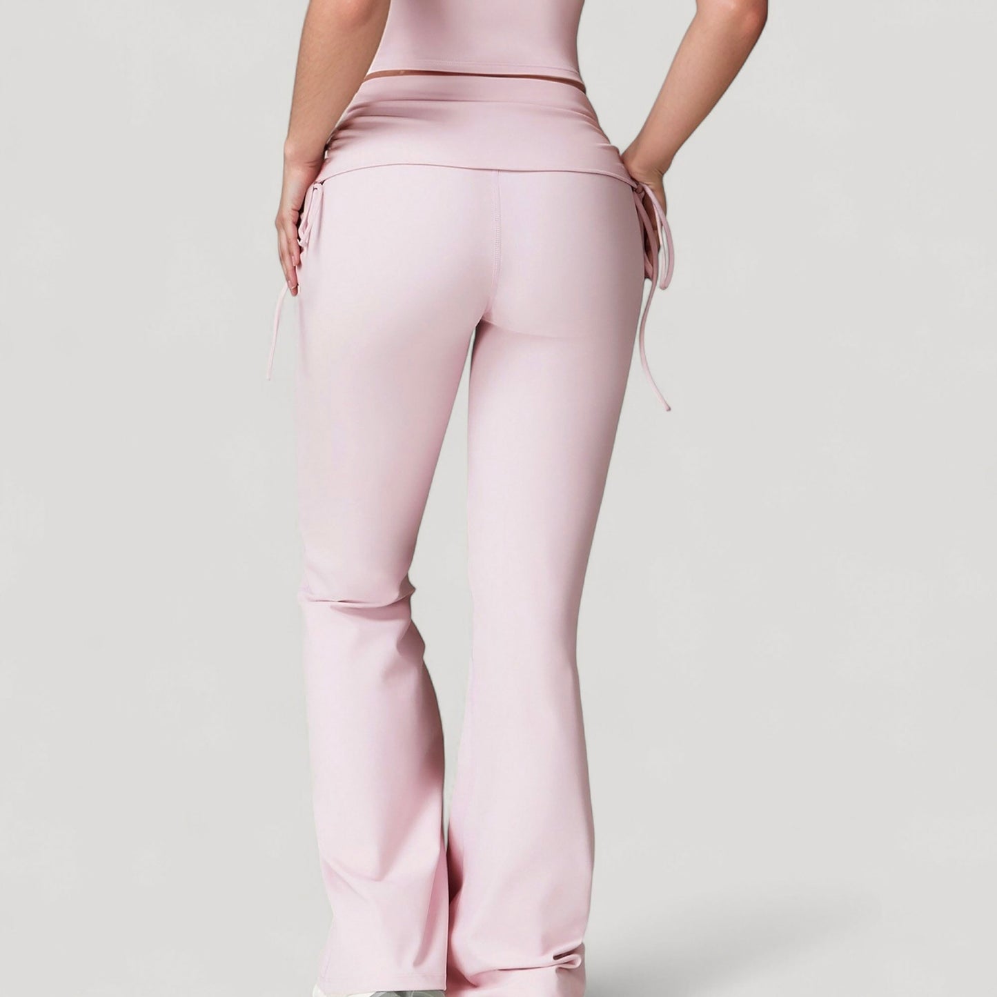Drawstring Ruched Waist Flared Leg Pants Stretch Fabric Active Yoga Lounge Bottoms