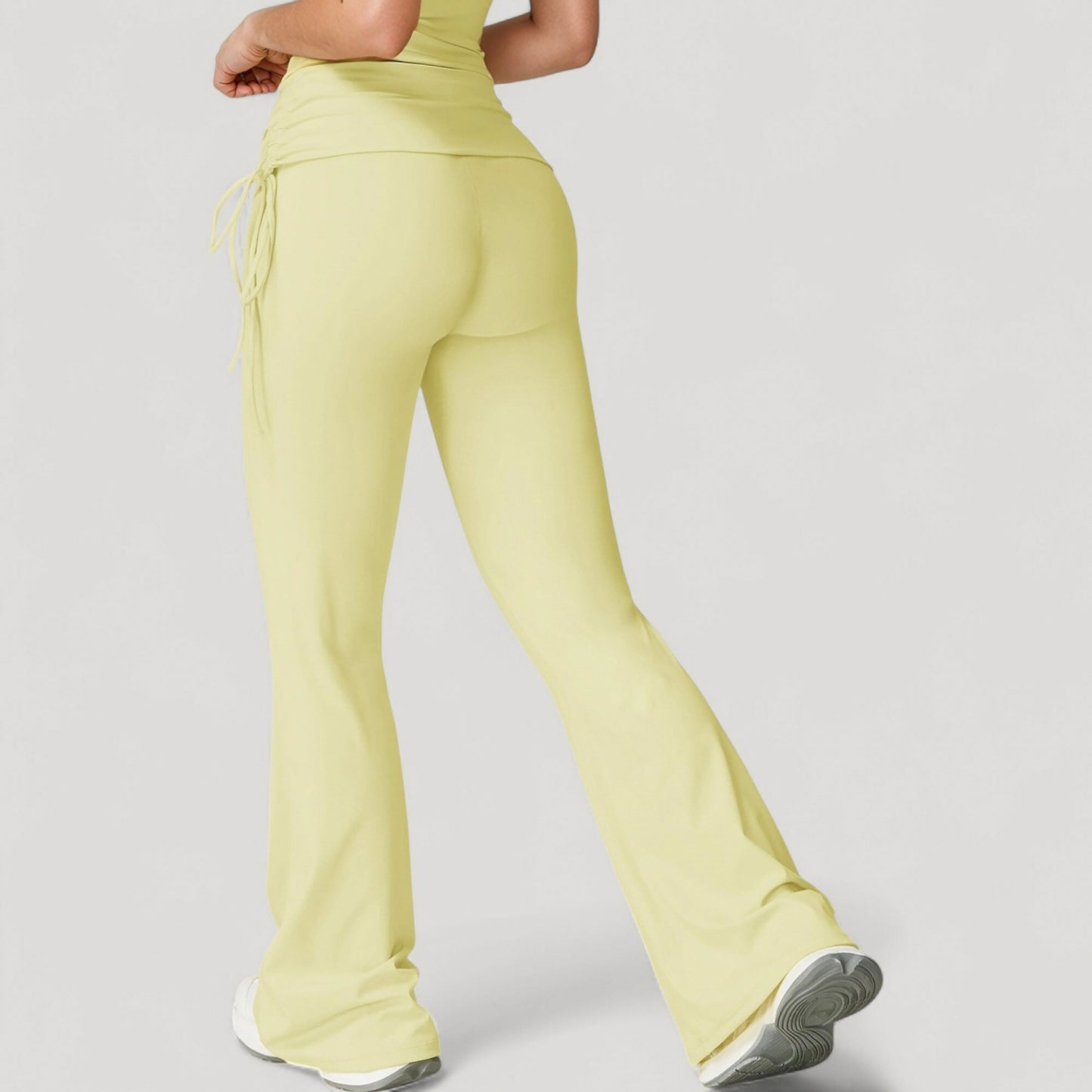 Drawstring Ruched Waist Flared Leg Pants Stretch Fabric Active Yoga Lounge Bottoms
