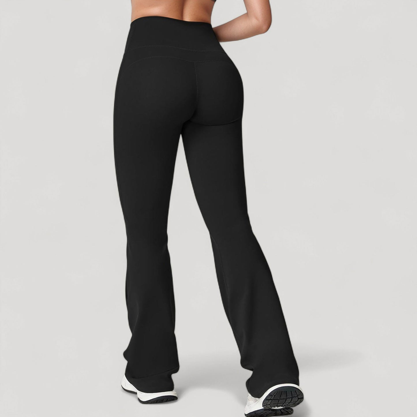 High Waist Flared Leg Stretch Pants Smooth Fabric Seamless Waistband Active Lounge Bottoms