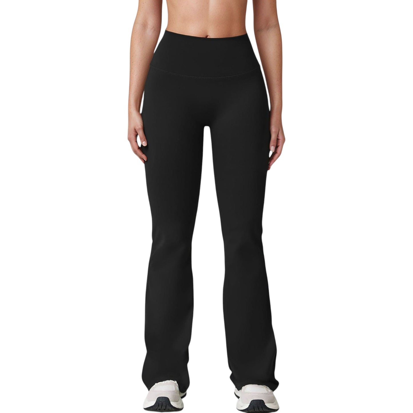 High Waist Flared Leg Stretch Pants Smooth Fabric Seamless Waistband Active Lounge Bottoms