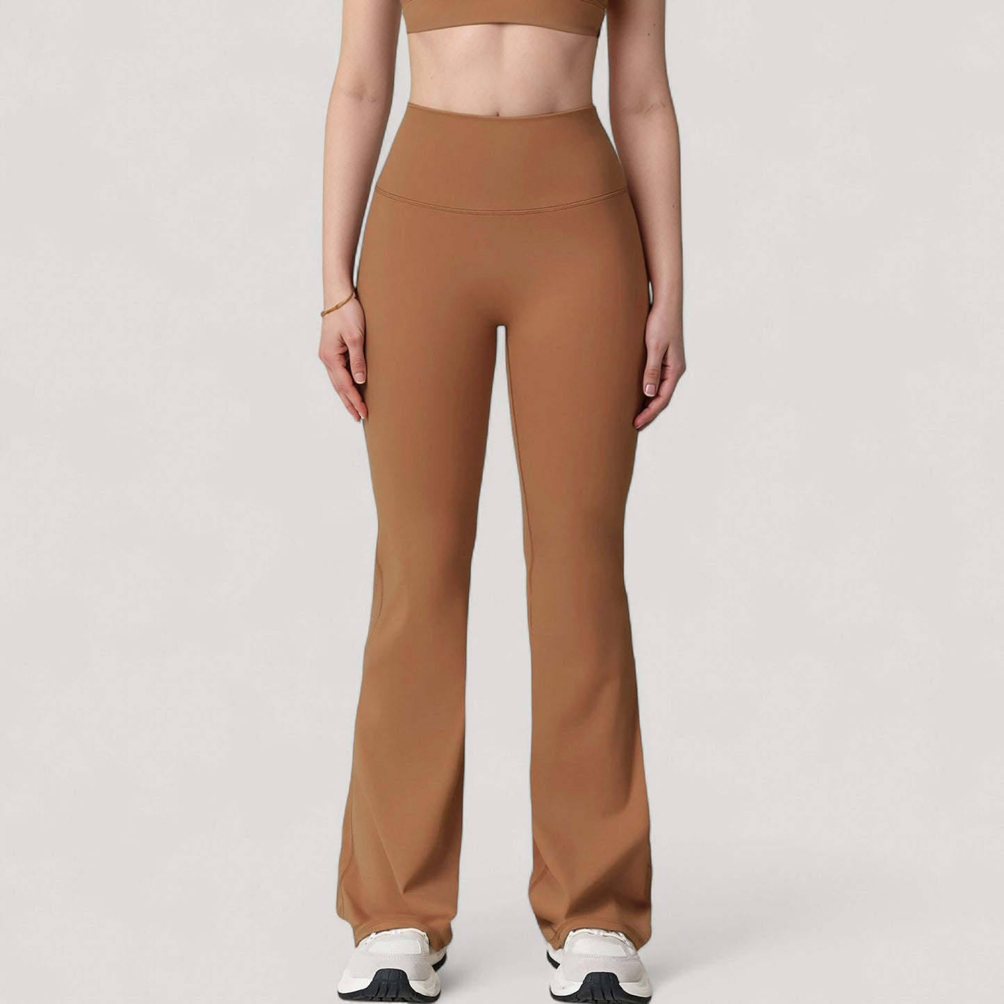 High Waist Flared Leg Stretch Pants Smooth Fabric Seamless Waistband Active Lounge Bottoms