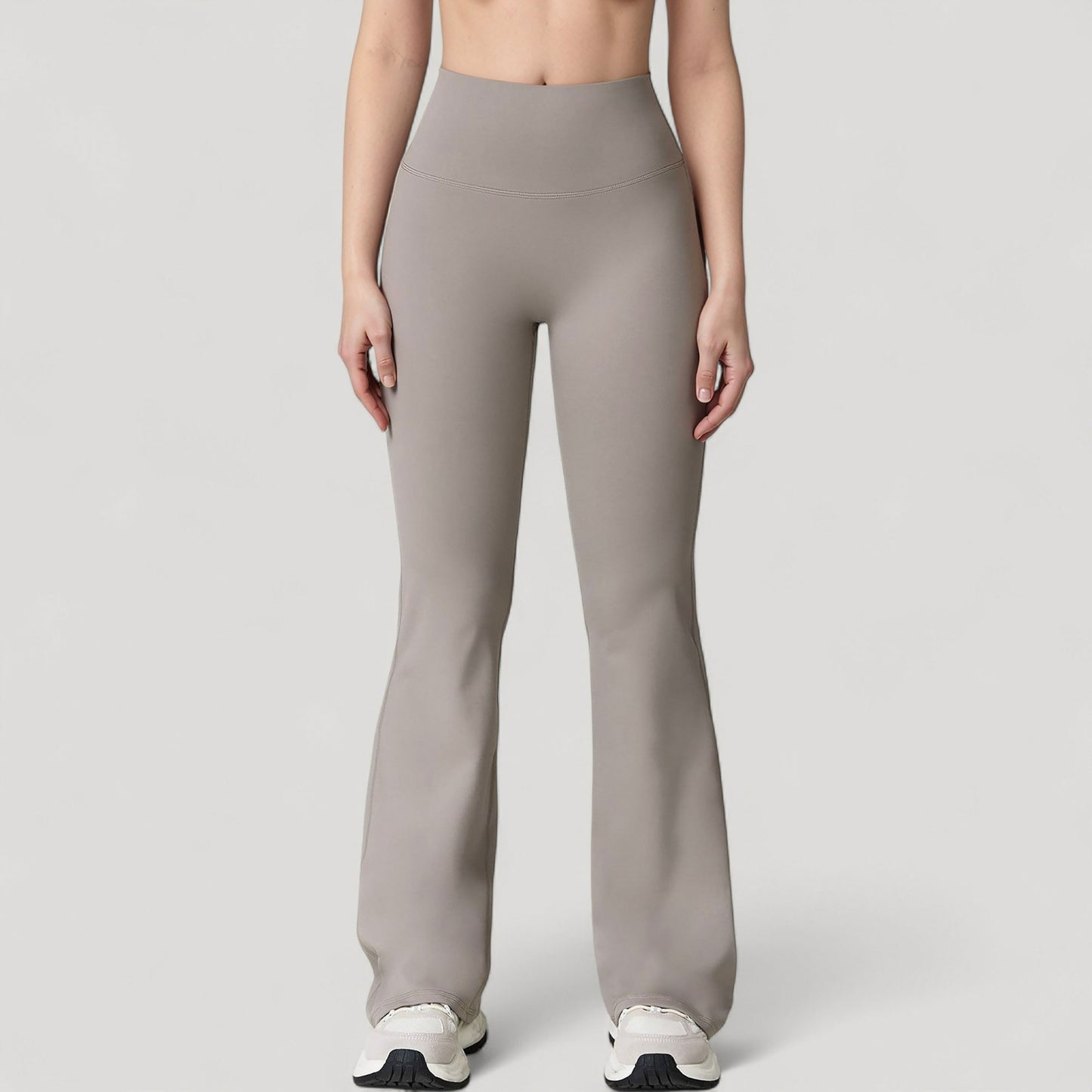 High Waist Flared Leg Stretch Pants Smooth Fabric Seamless Waistband Active Lounge Bottoms