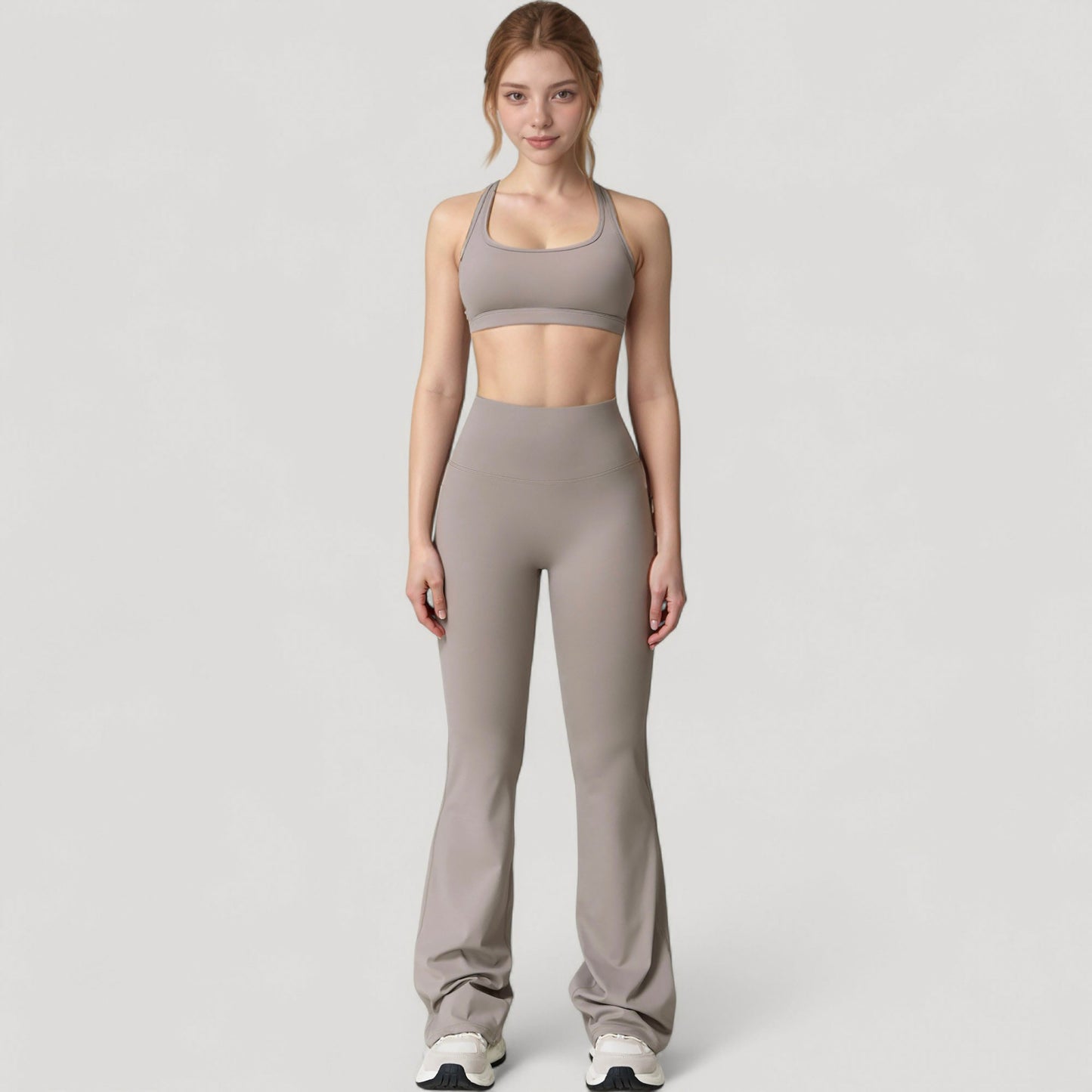 High Waist Flared Leg Stretch Pants Smooth Fabric Seamless Waistband Active Lounge Bottoms