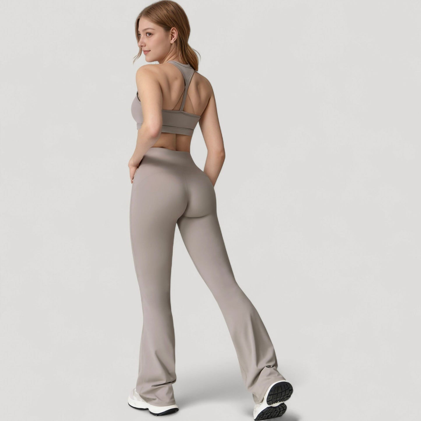 High Waist Flared Leg Stretch Pants Smooth Fabric Seamless Waistband Active Lounge Bottoms