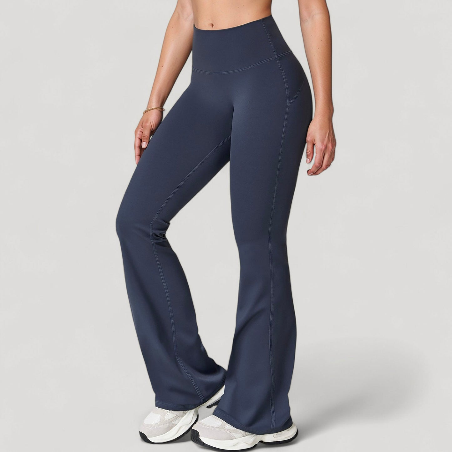 High Waist Flared Leg Stretch Pants Smooth Fabric Seamless Waistband Active Lounge Bottoms
