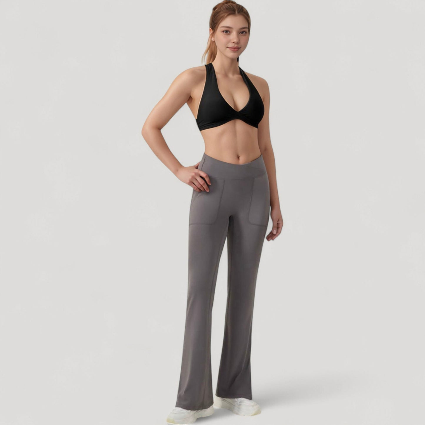 Halter Neck Sports Bra with Ruched Front Detail Low Impact Stretch Fabric Removable Padding