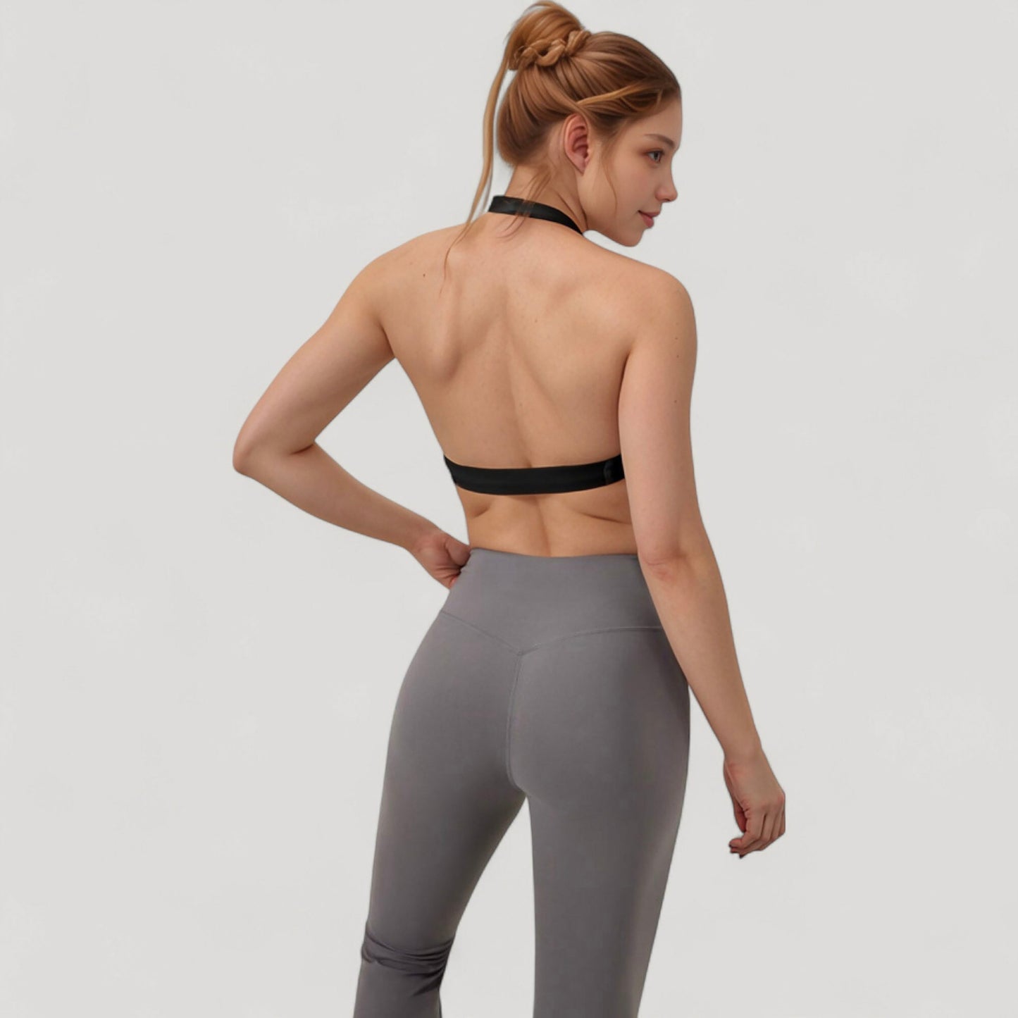 Halter Neck Sports Bra with Ruched Front Detail Low Impact Stretch Fabric Removable Padding