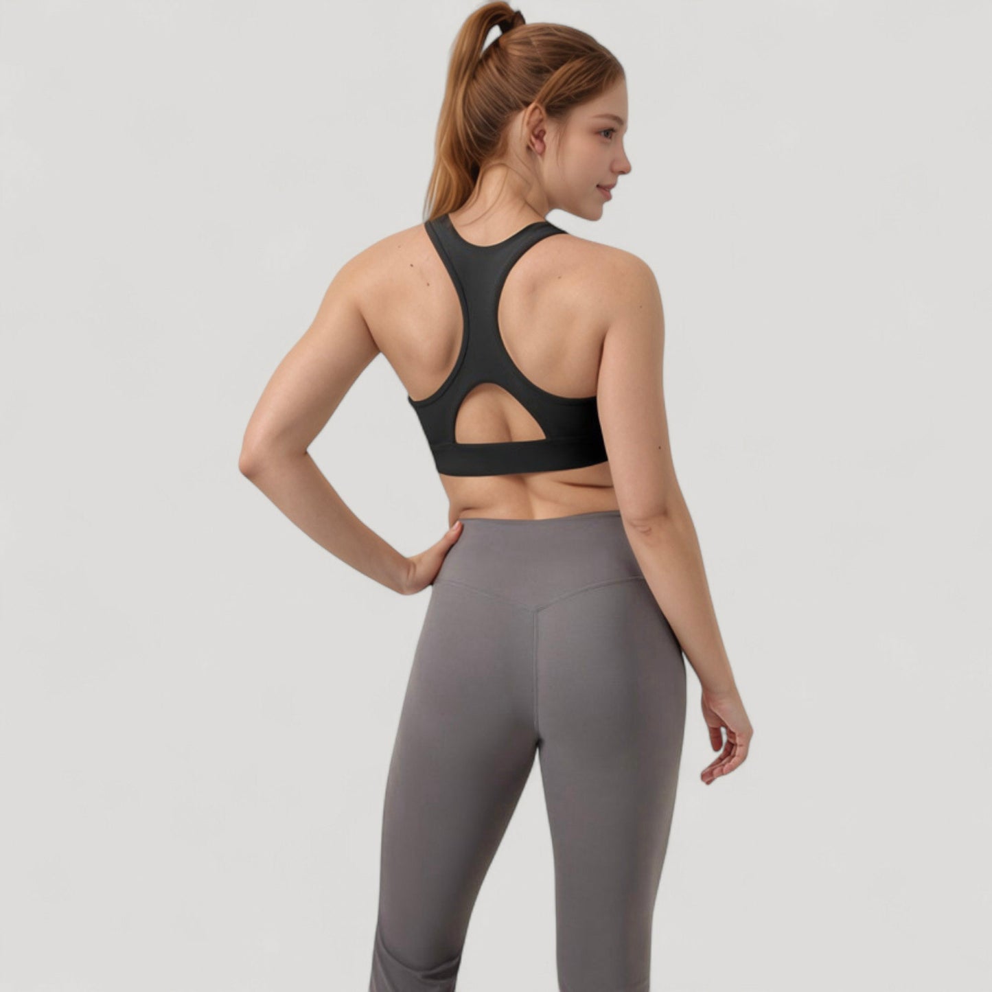 Crossover V-Neck Sports Bra with Wide Straps and Stretch Support Band