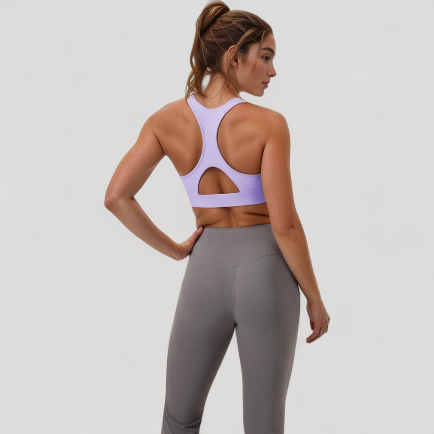 Crossover V-Neck Sports Bra with Wide Straps and Stretch Support Band
