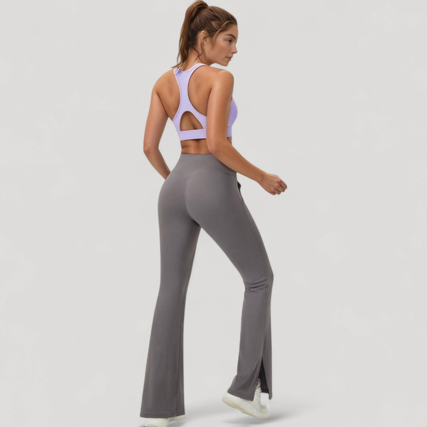 Crossover V-Neck Sports Bra with Wide Straps and Stretch Support Band