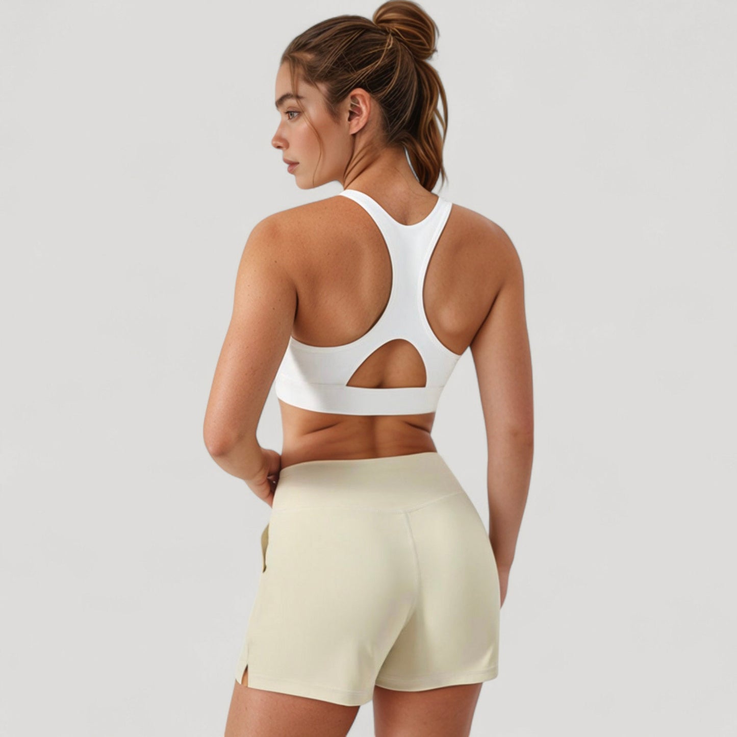 Crossover V-Neck Sports Bra with Wide Straps and Stretch Support Band