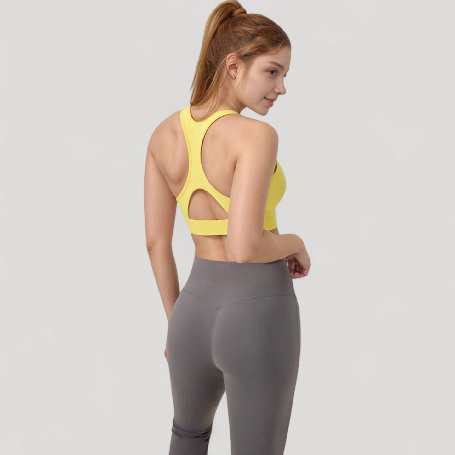 Crossover V-Neck Sports Bra with Wide Straps and Stretch Support Band