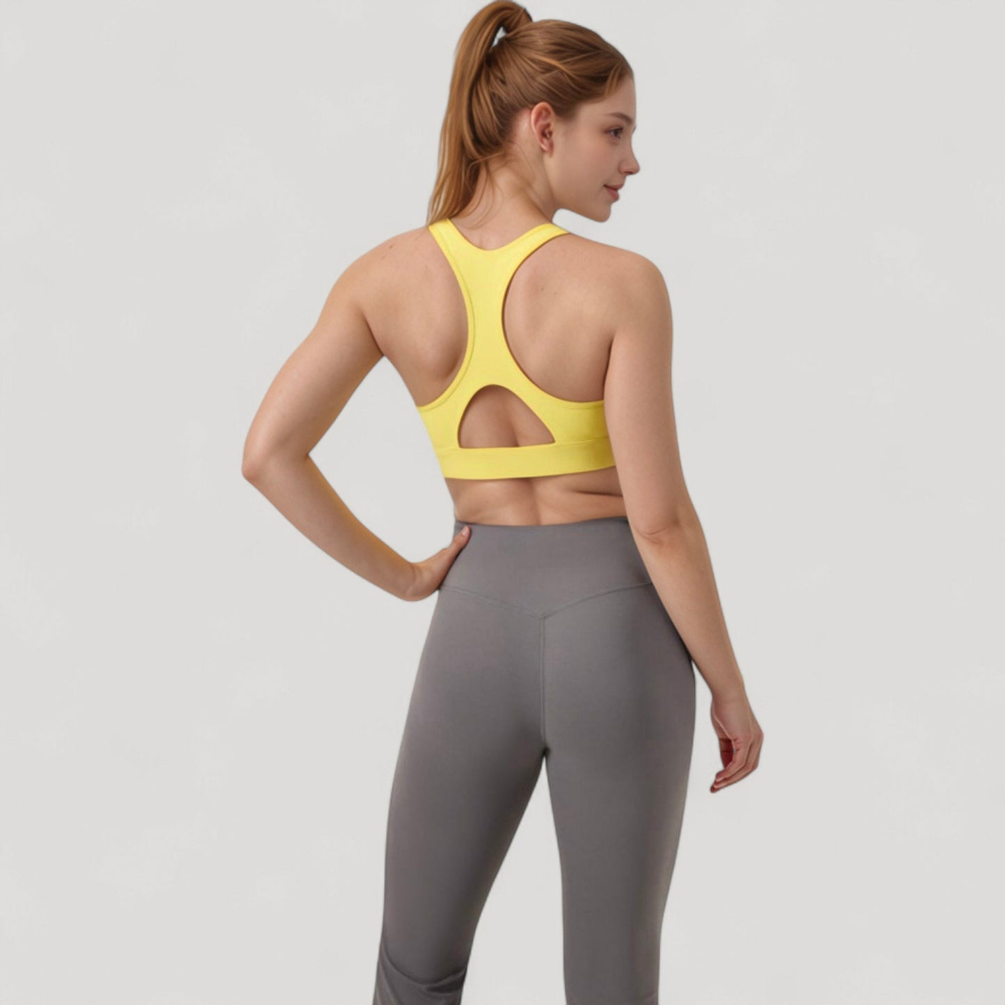 Crossover V-Neck Sports Bra with Wide Straps and Stretch Support Band