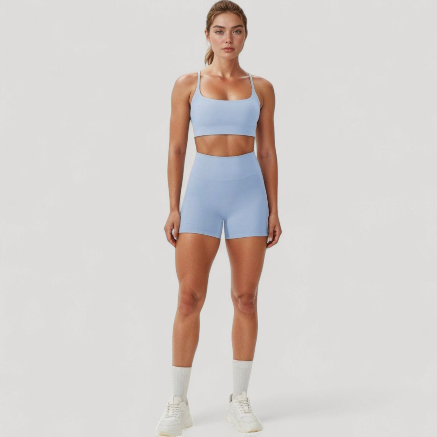 Scoop Neck Sports Bra with Adjustable Spaghetti Straps Removable Padding Stretch Fabric for Low Impact Activity