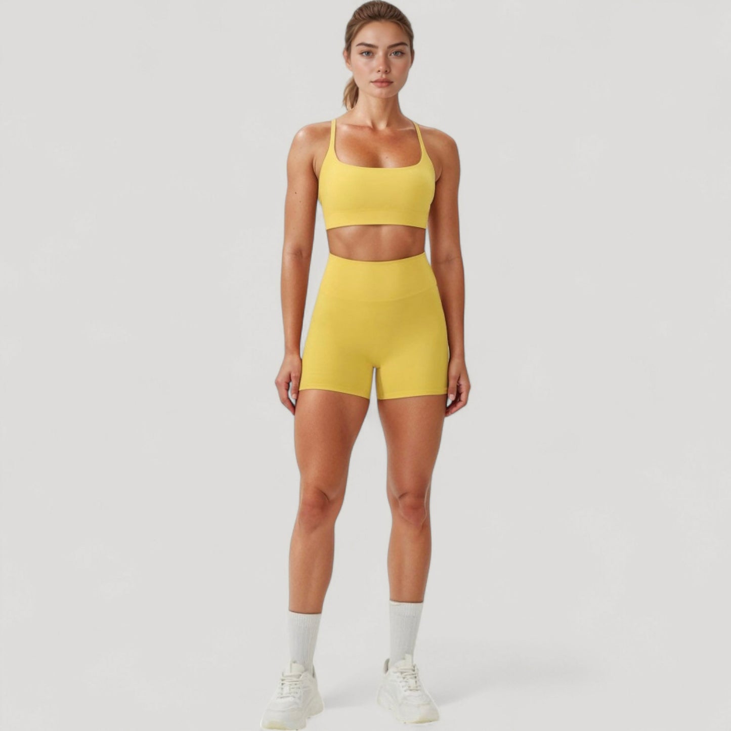 Scoop Neck Sports Bra with Adjustable Spaghetti Straps Removable Padding Stretch Fabric for Low Impact Activity