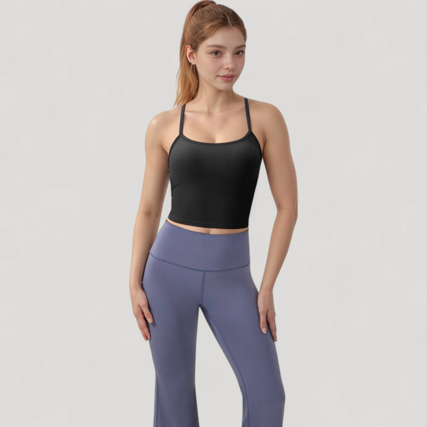 Ribbed Cropped Tank with Strappy Back and Stretch Fit for Lightweight Layering