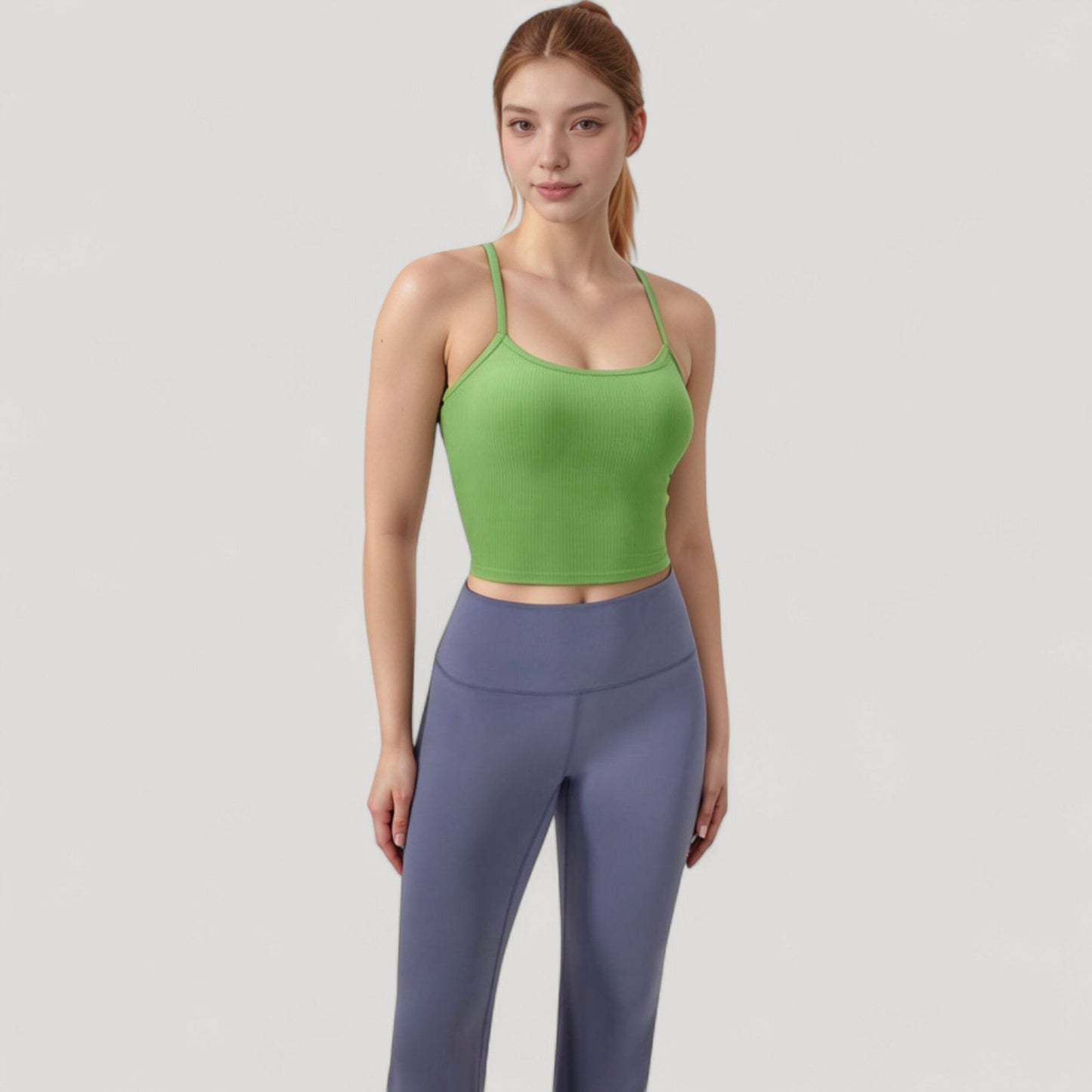 Ribbed Cropped Tank with Strappy Back and Stretch Fit for Lightweight Layering