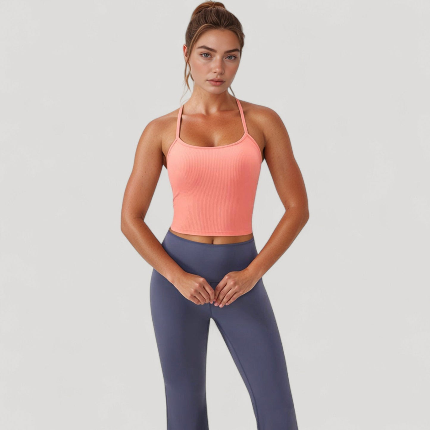 Ribbed Cropped Tank with Strappy Back and Stretch Fit for Lightweight Layering