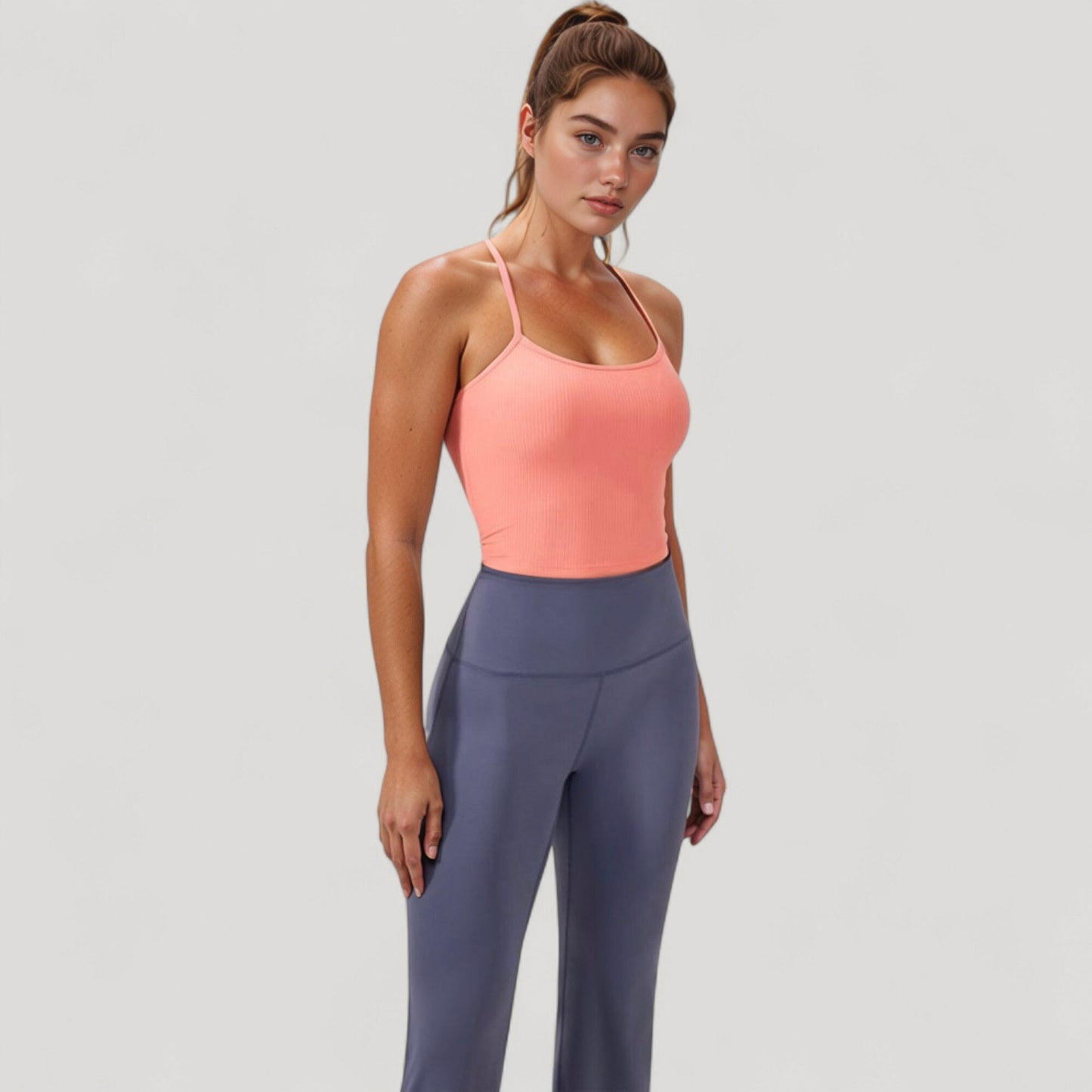 Ribbed Cropped Tank with Strappy Back and Stretch Fit for Lightweight Layering
