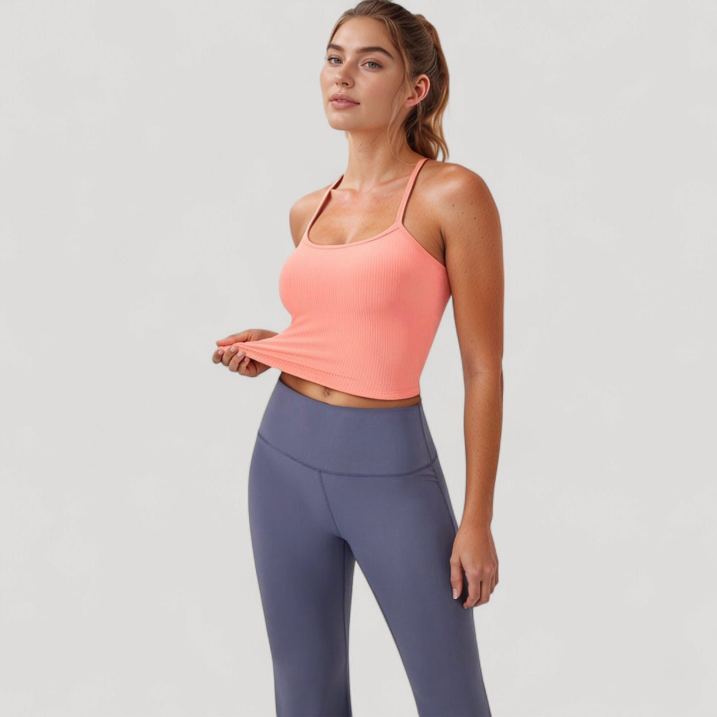 Ribbed Cropped Tank with Strappy Back and Stretch Fit for Lightweight Layering