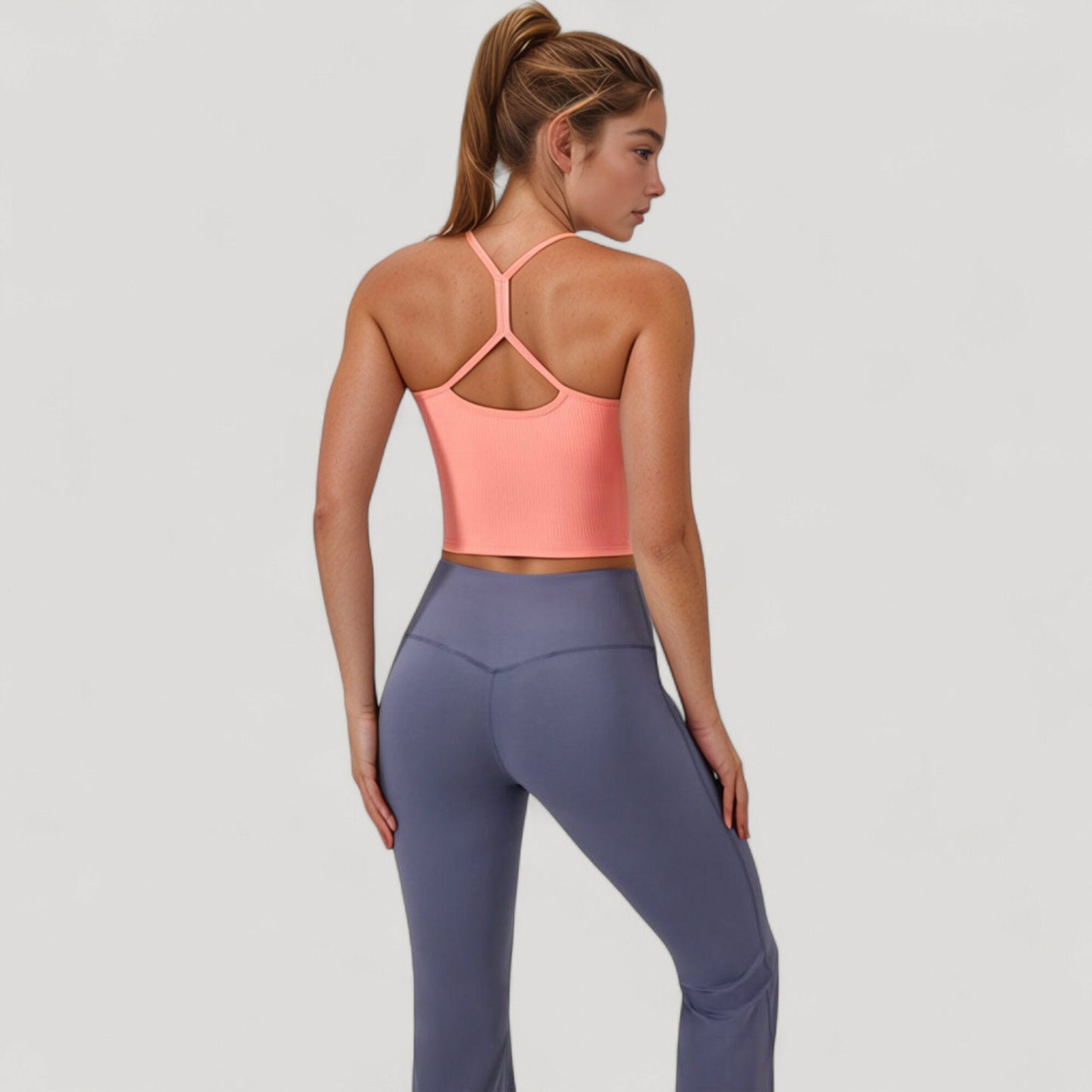 Ribbed Cropped Tank with Strappy Back and Stretch Fit for Lightweight Layering