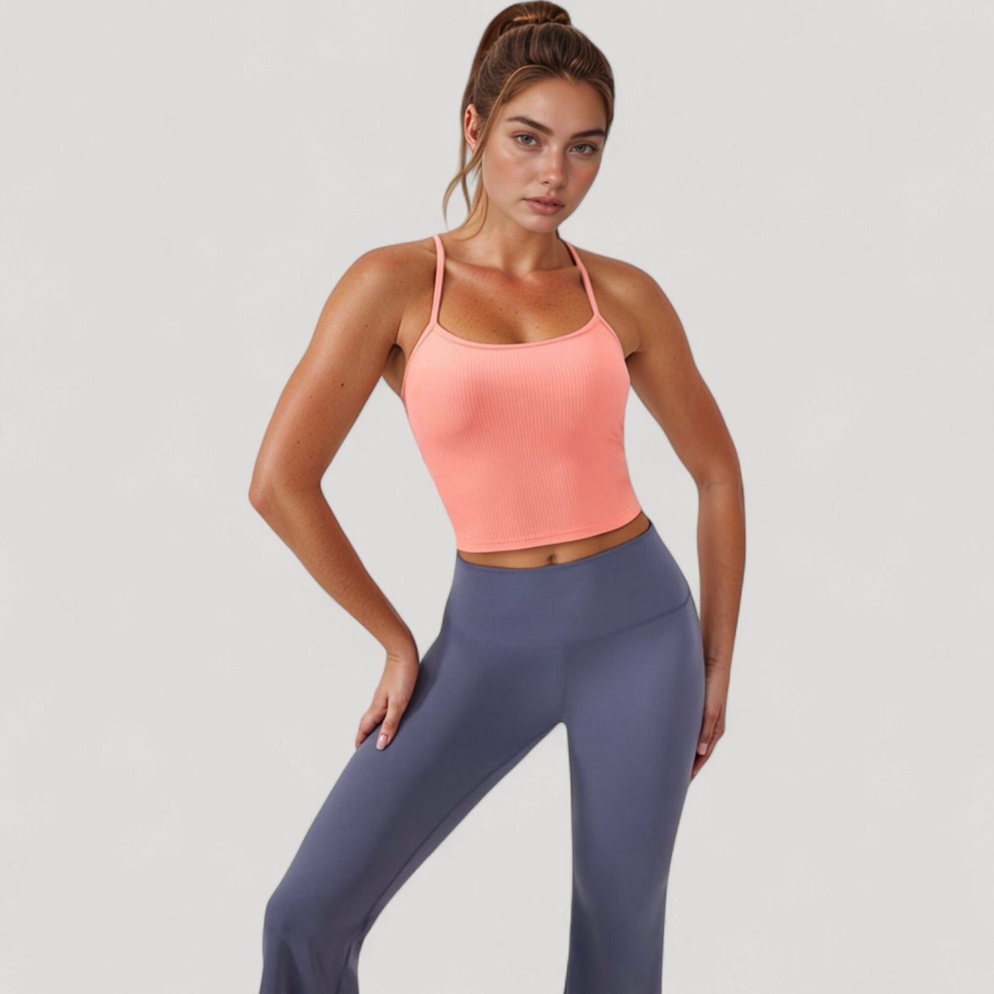 Ribbed Cropped Tank with Strappy Back and Stretch Fit for Lightweight Layering