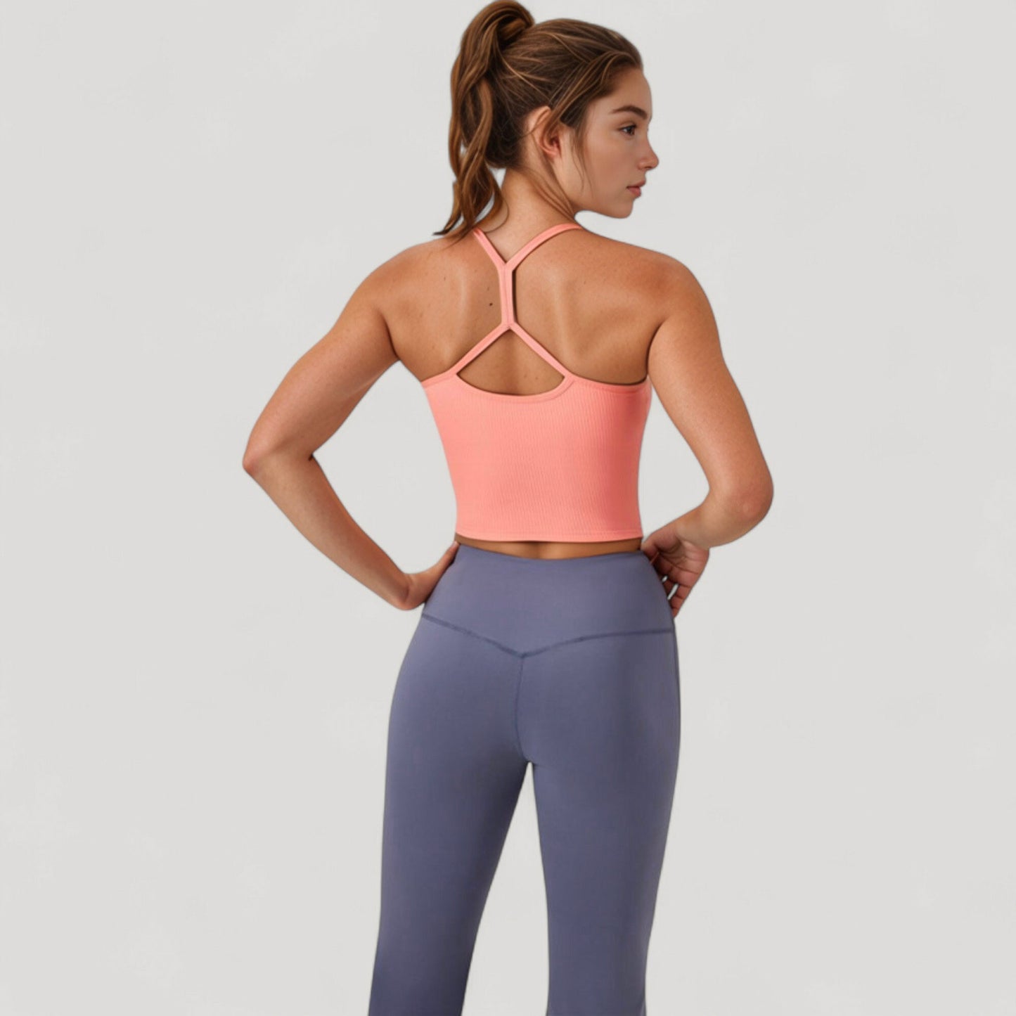 Ribbed Cropped Tank with Strappy Back and Stretch Fit for Lightweight Layering