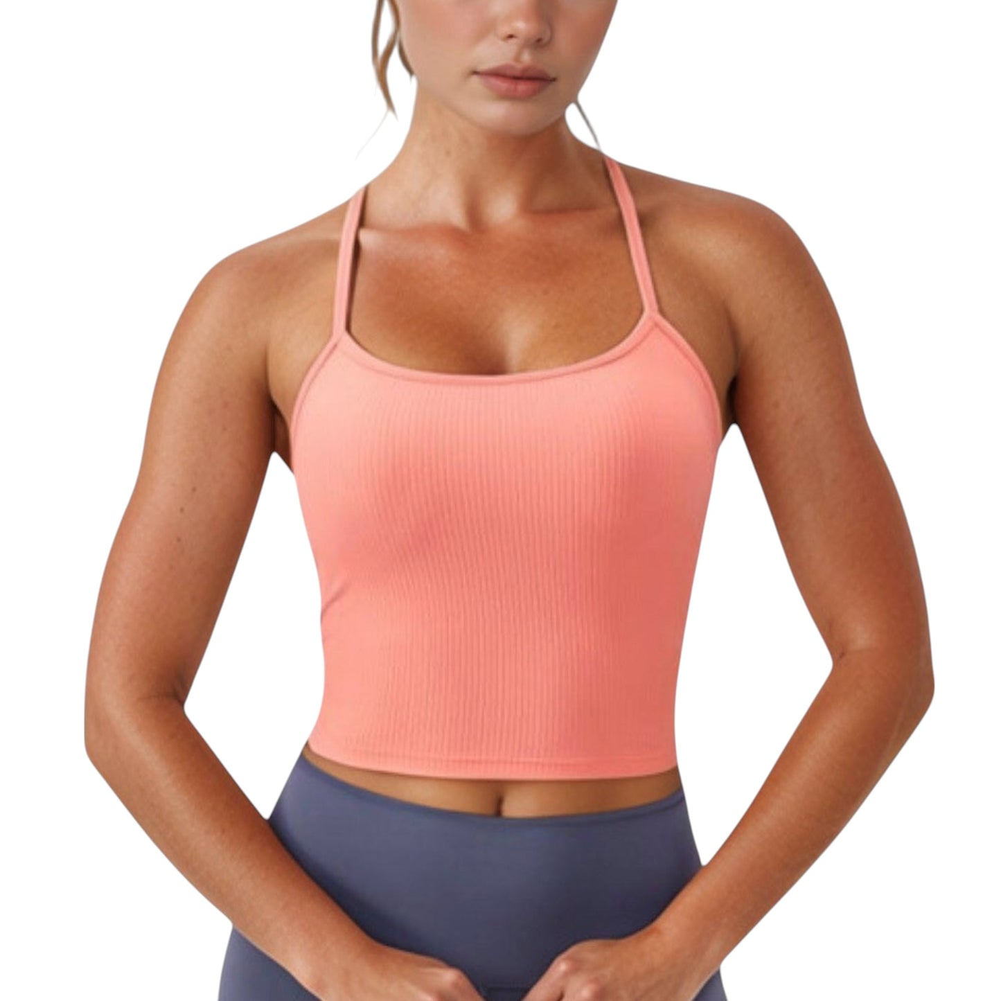 Ribbed Cropped Tank with Strappy Back and Stretch Fit for Lightweight Layering