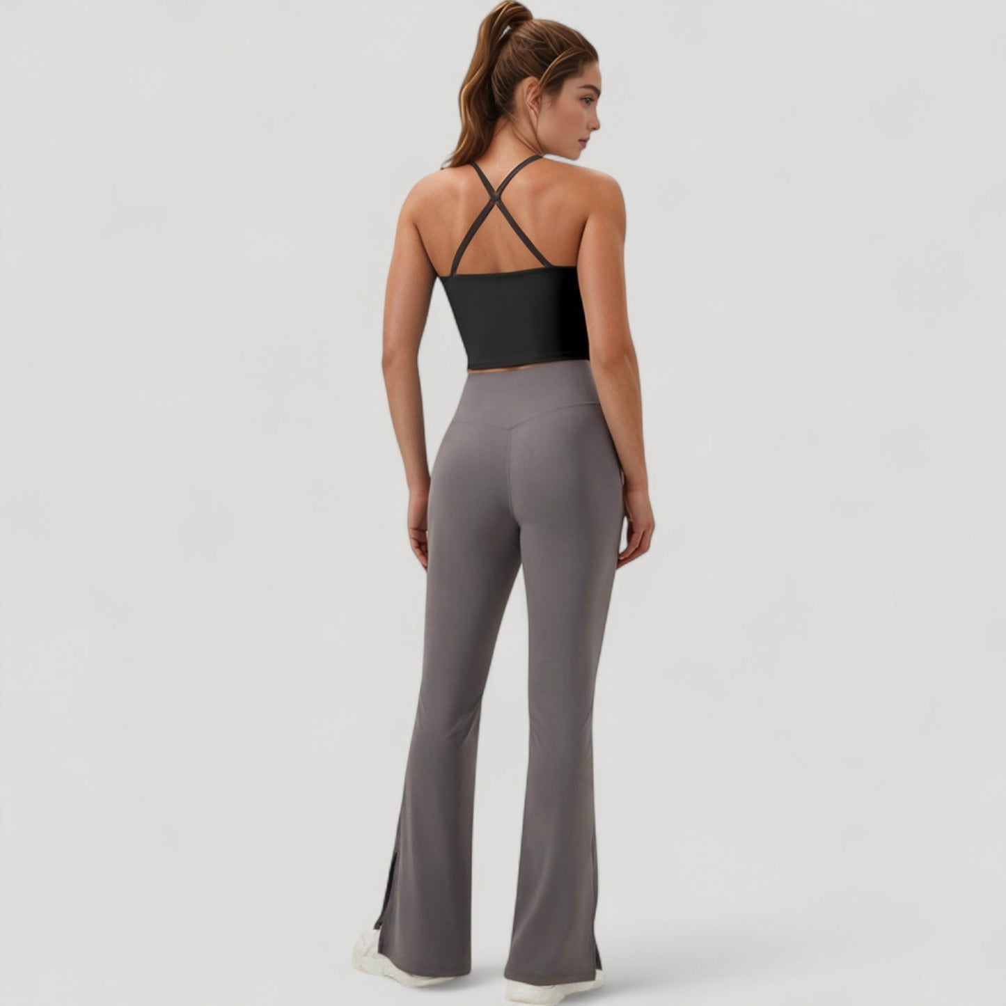 Scoop Neck Racerback Tank Top with Handkerchief Hem and Built-In Shelf Bra for Low Impact Activity