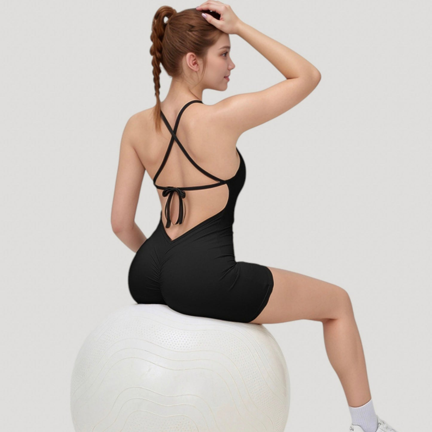 Spaghetti Strap Active Romper with Scoop Neckline and Fitted Stretch Fabric